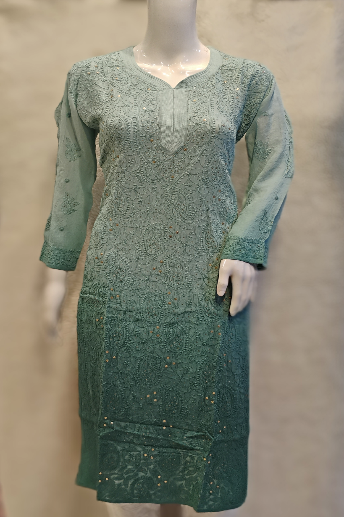 Shaded Lucknowi Mukesh Chikankari Work Kurti